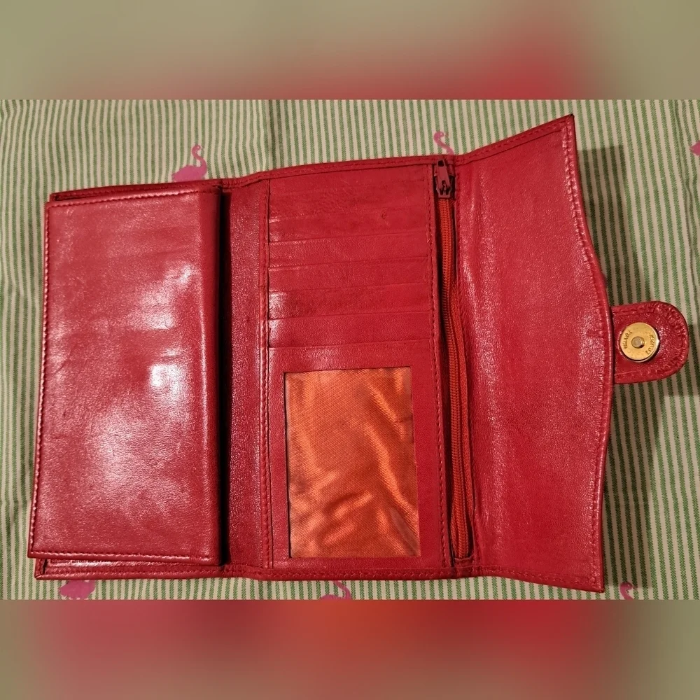 Vintage Sterling Red Incredibly Soft Sheepskin Trifold Wallet Billfold Clutch